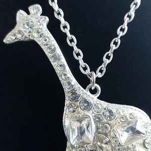 Giraffe Rhinestone Silver Pendant Necklace